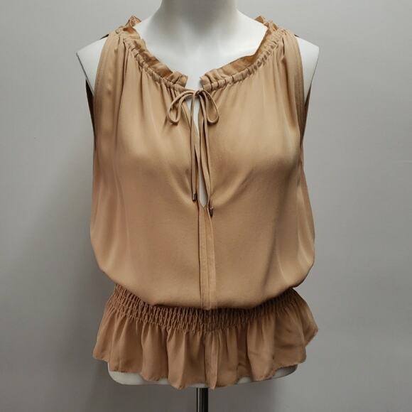 Theory Dezzie Classic Tan Tank Top Silk Women's Small Peplum Careerwear Office - Picture 1 of 9